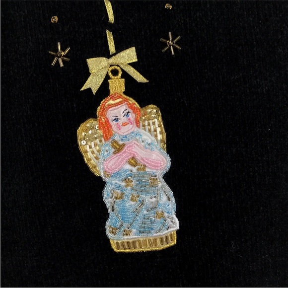 Christopher Radko BellPointe Womens Ugly Christmas Sweater M Black Beaded Angels - Picture 5 of 11